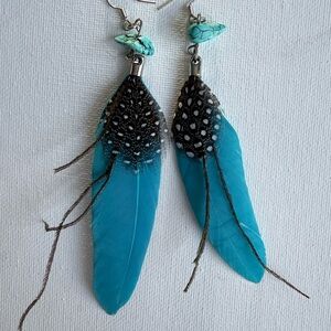 Turquoise Feather Earrings